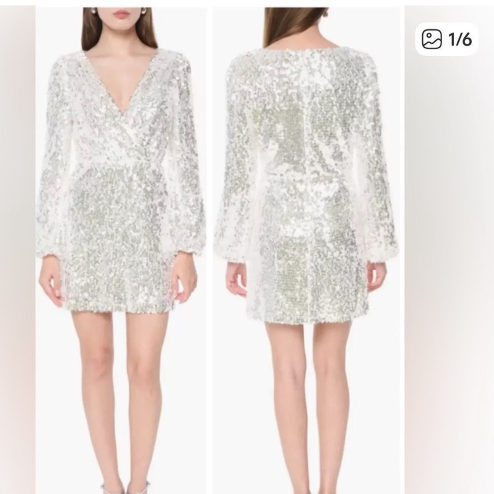 Wayf Carrie White Sequin Long Sleeve Mini Dress NEW | Size M